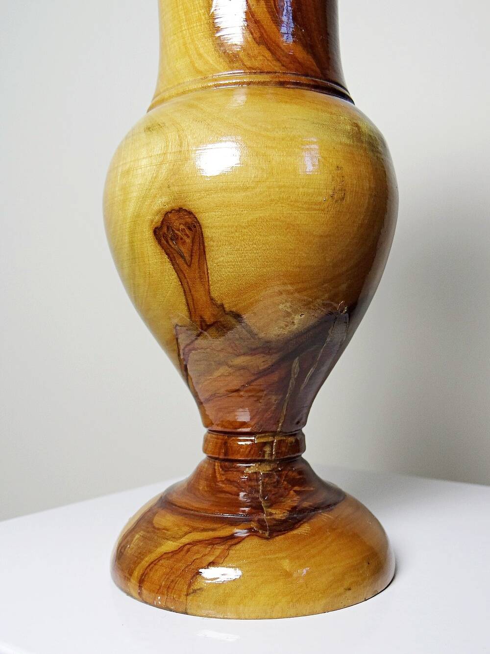 Small vintage hand-turned olive wood vase