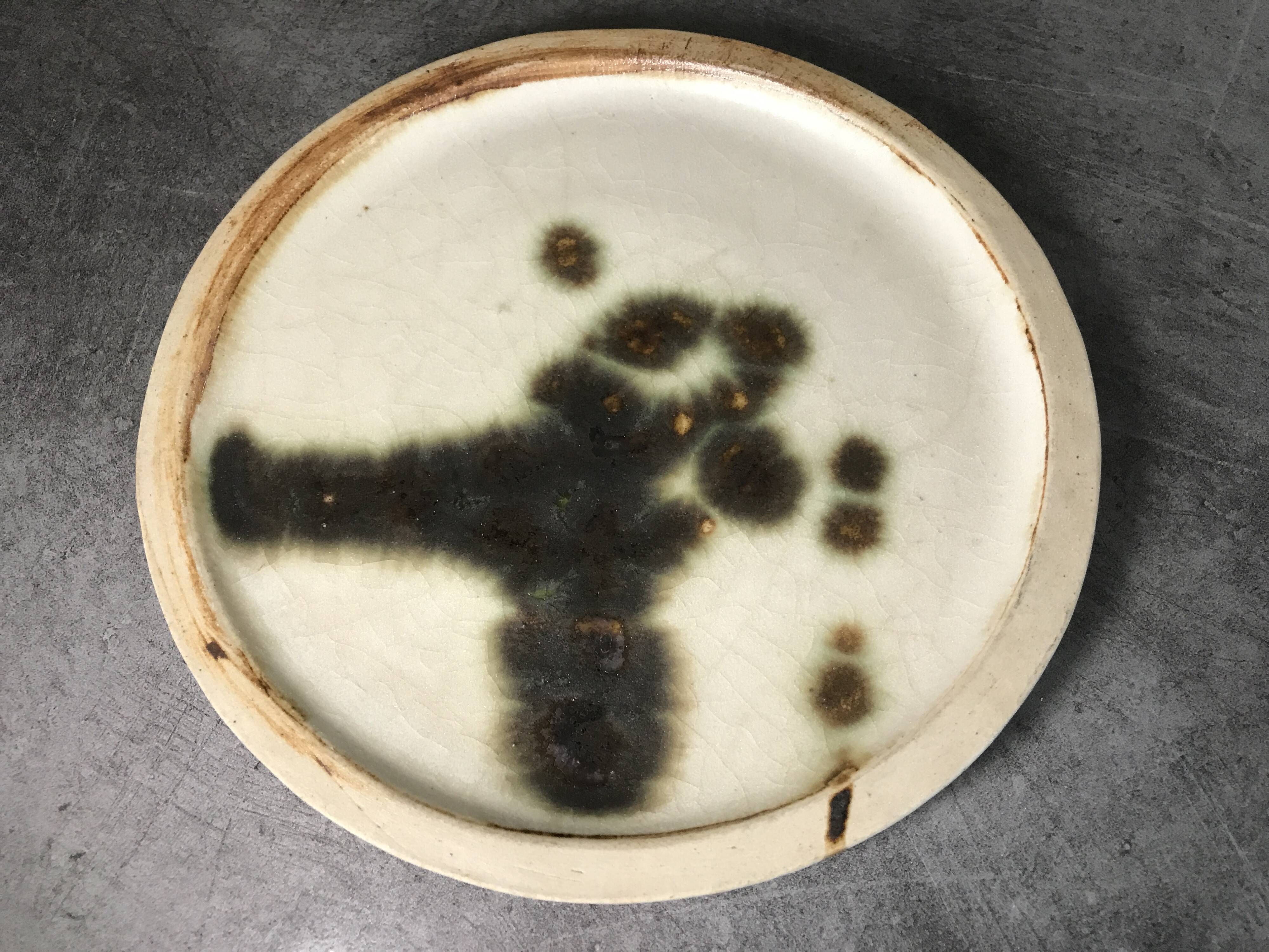 Small vintage plate from the La Colombe pottery, Vallauris artistic effect stoneware