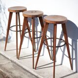 Lot 3 bar stools, high chair, wooden and metal stool, industrial, vintage, bar