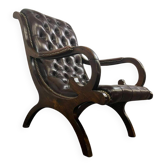 Vintage Chesterfield armchair in dark brown leather / single seat