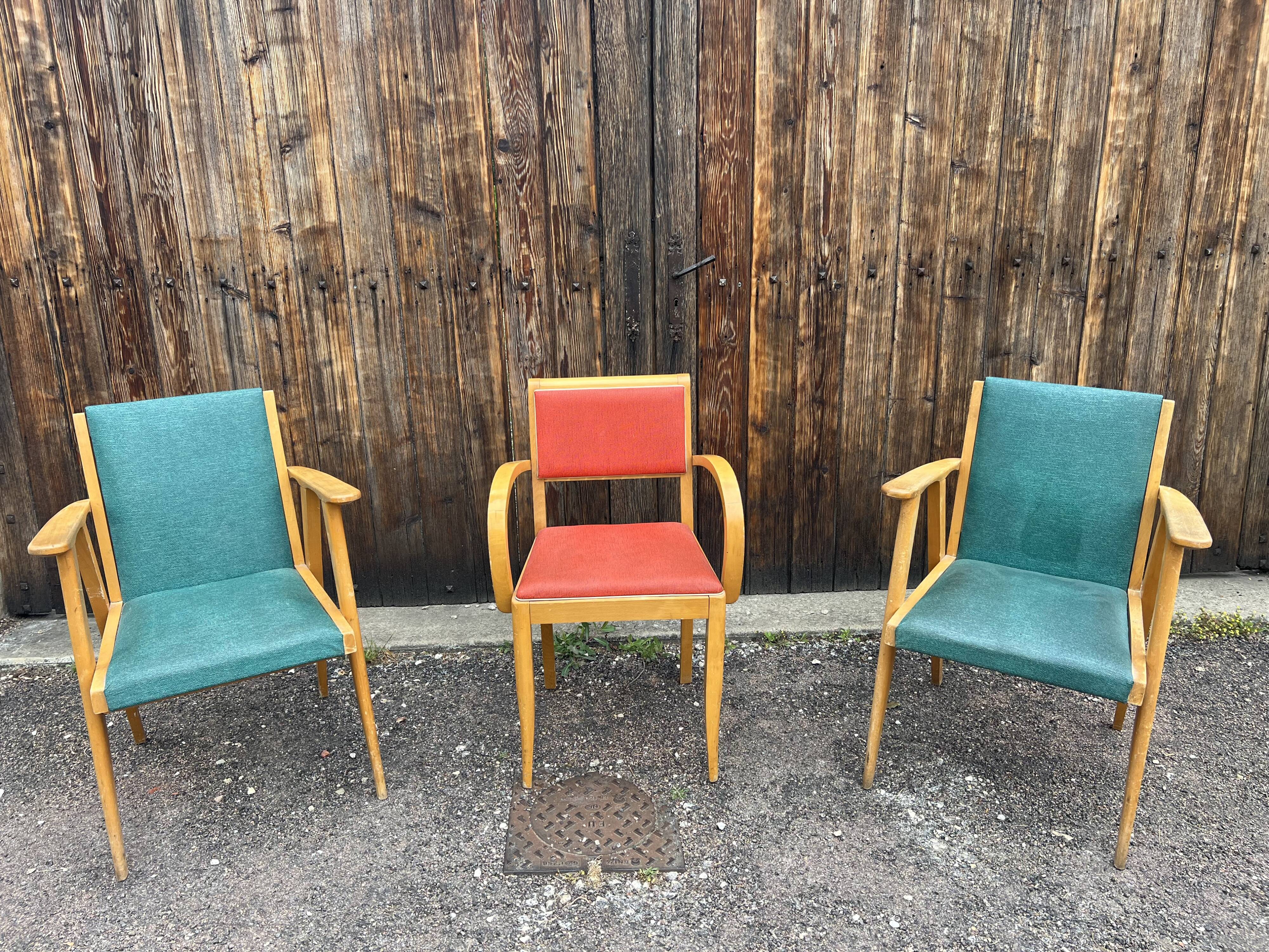 Set of 3 vintage 50s armchairs – Scandinavian design