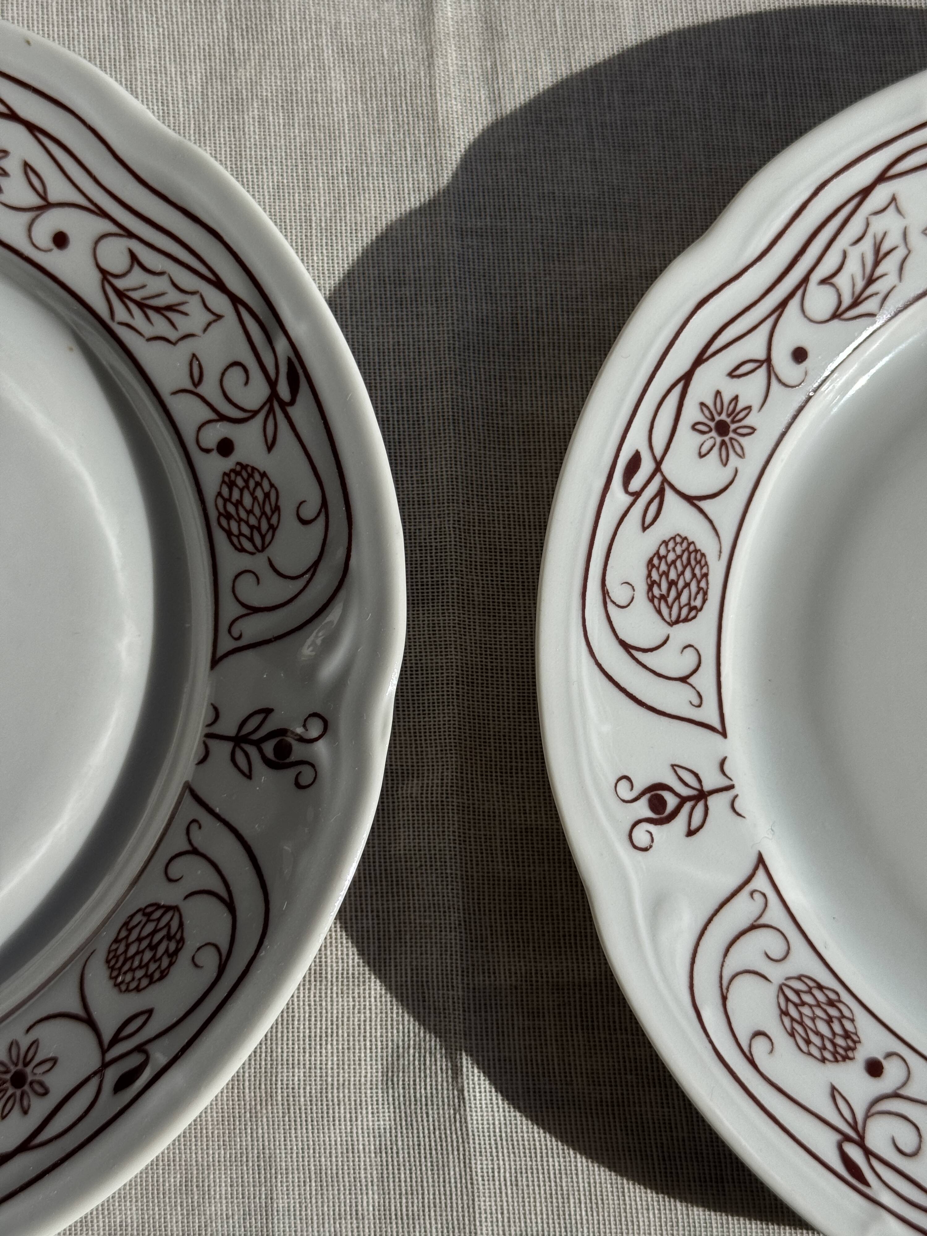 Set of 6 vintage dessert plates made in Poland with a plant motif.