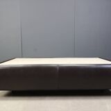 Leather and travertine coffee table attr to Desede, 1970s