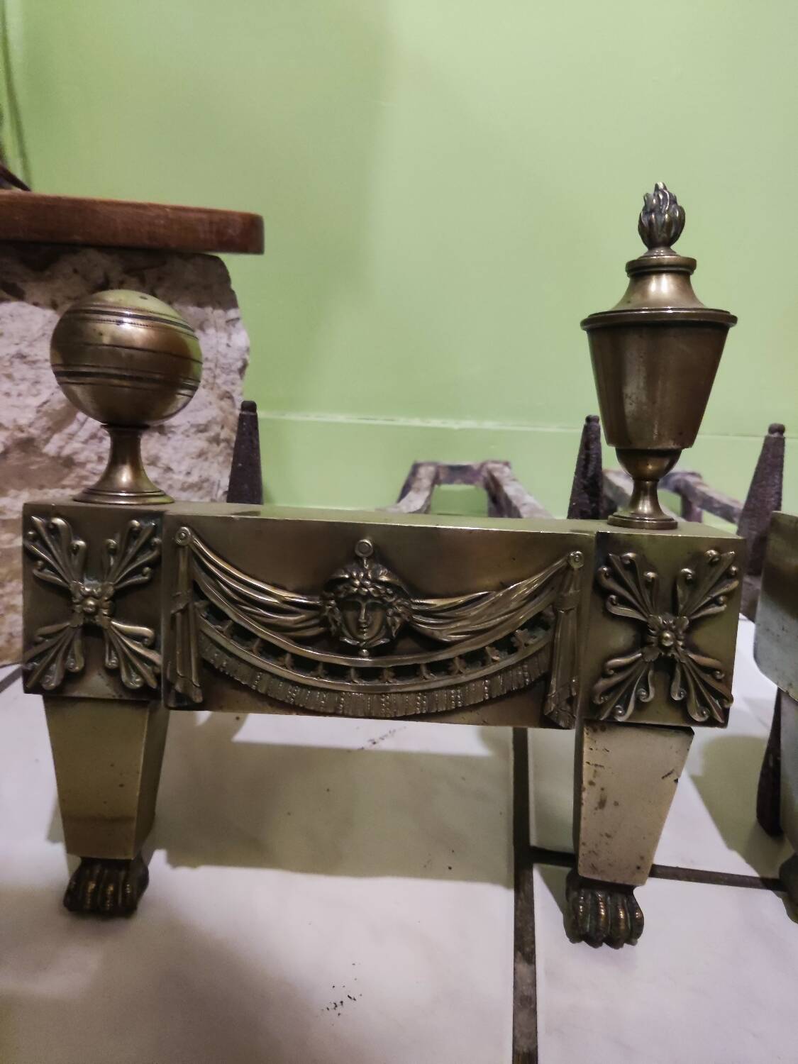 Pair of bronze andirons from the Empire period