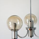 Lustre trois branches, en chrome et globes en verre fumé, Design, 1970
