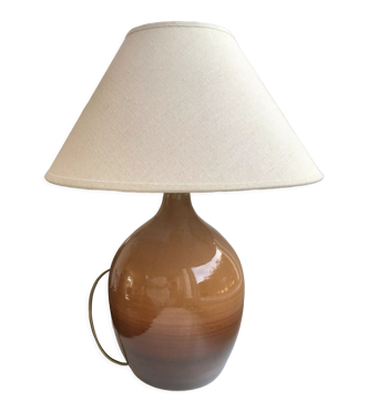 Lampe en grès et abat-jour en lin années 50-60