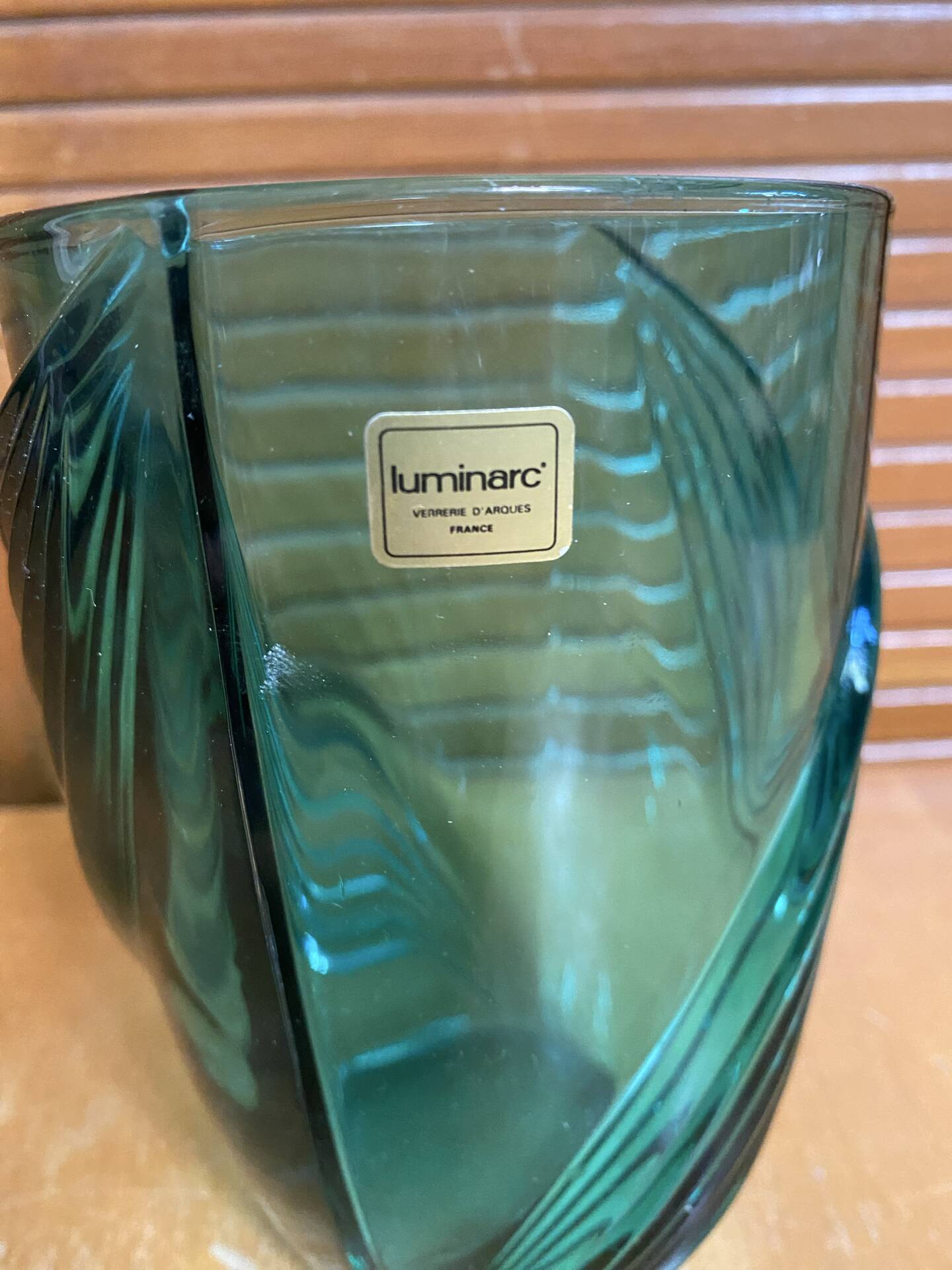 Vintage LUMINARC Green Moulded Glass Vase Made in France #E361