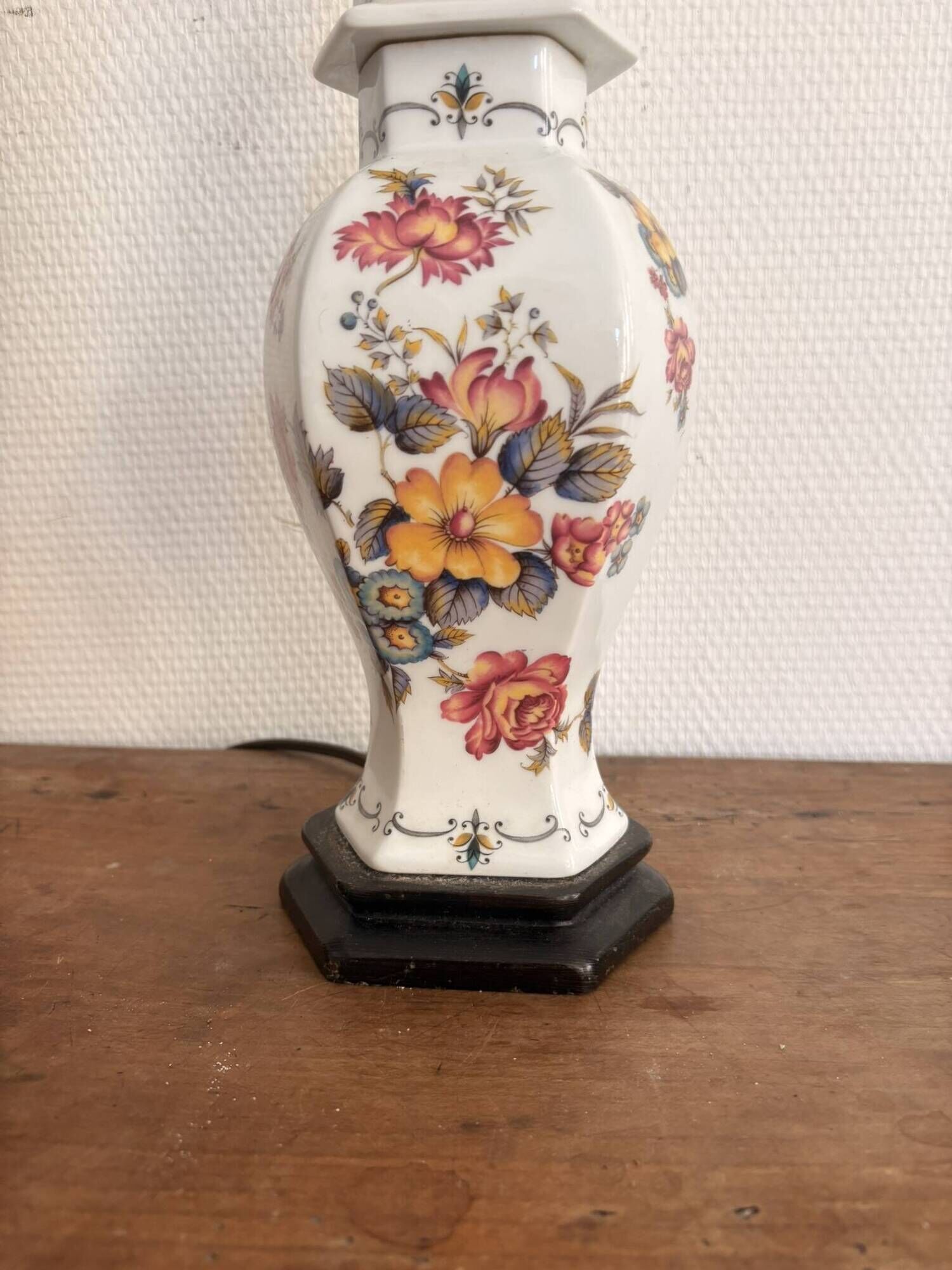 Old Porcelain Lamp Rodez Floral Decor Vintage Table Base Vintage