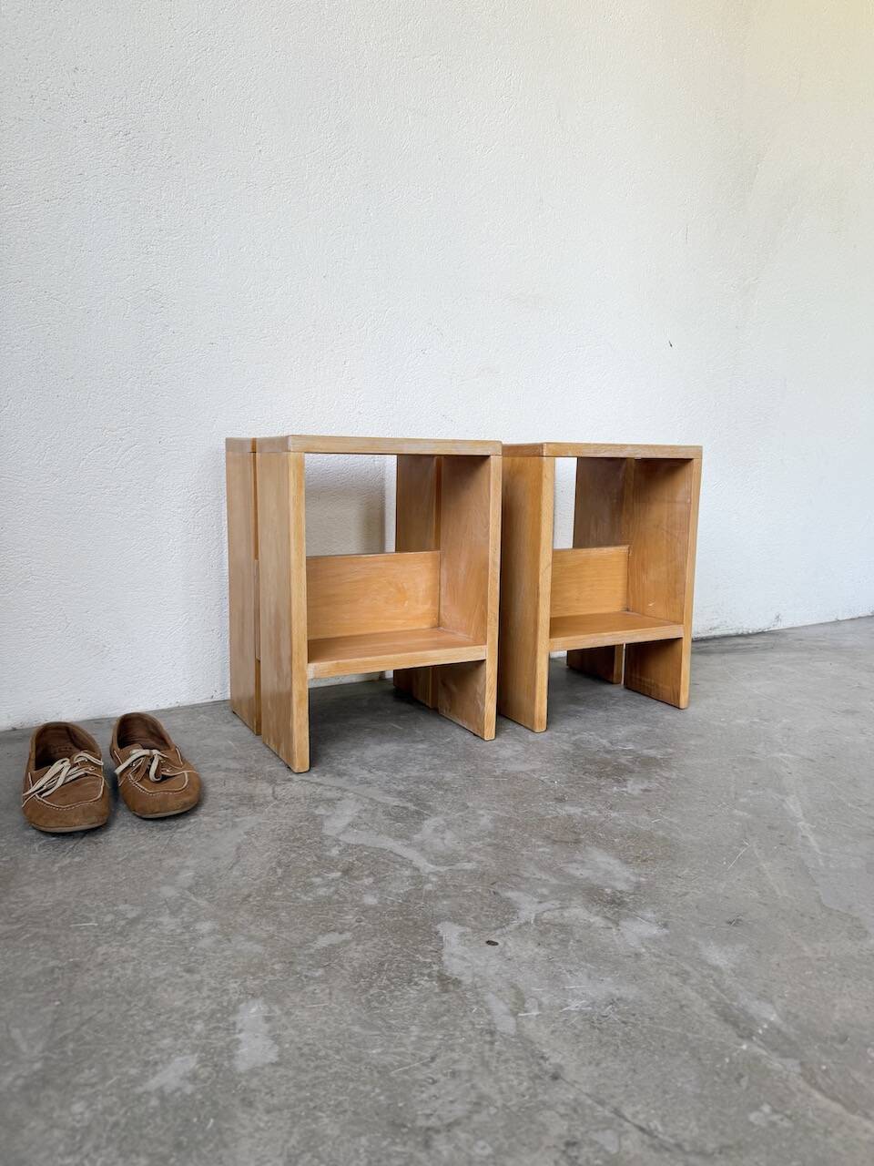 Pair of pine stools or bedside tables, mountain furniture, 1950s