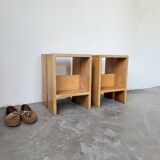 Pair of pine stools or bedside tables, mountain furniture, 1950s