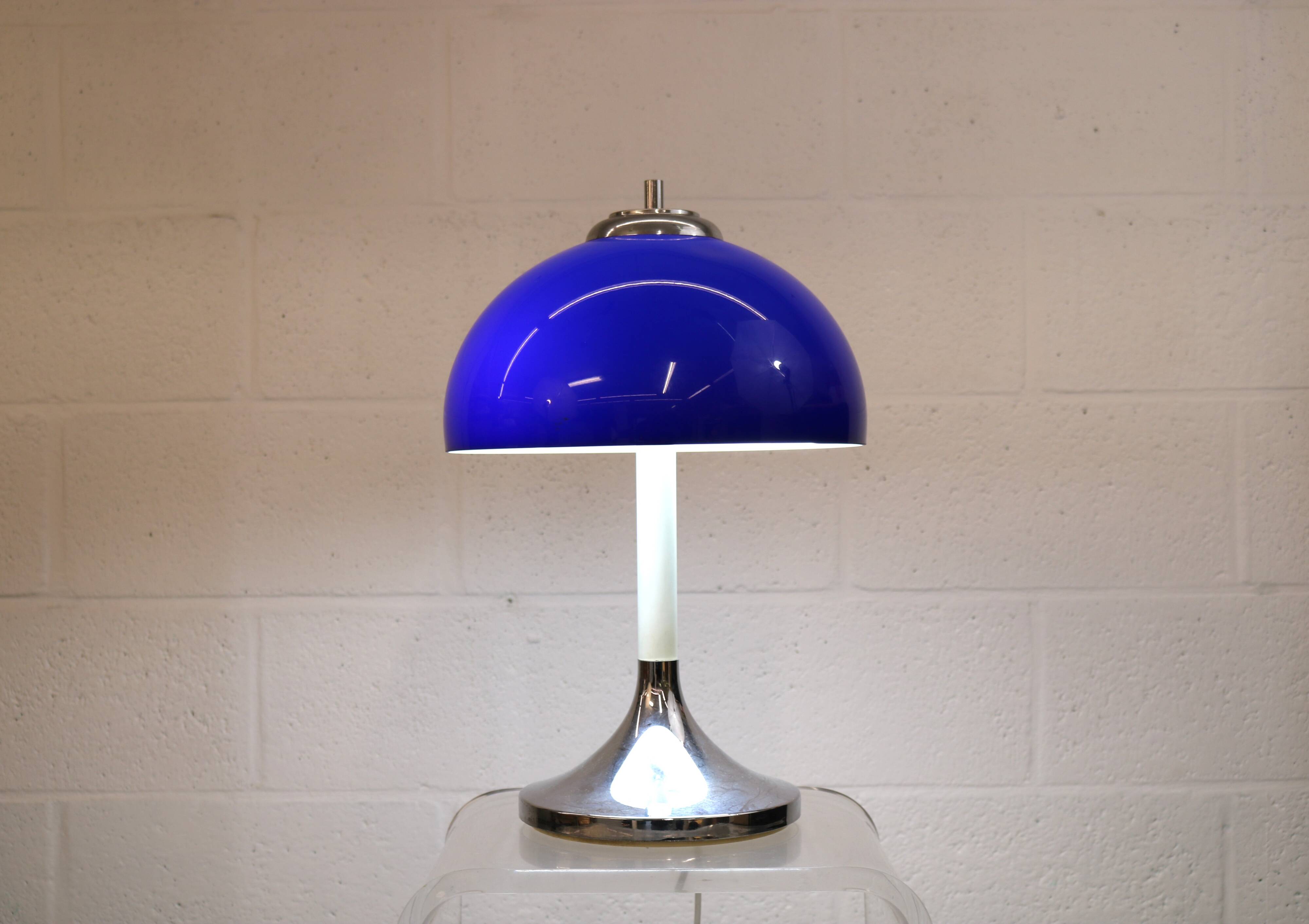 Vintage blue acrylic and chrome mushroom table lamp - Germany Space Age