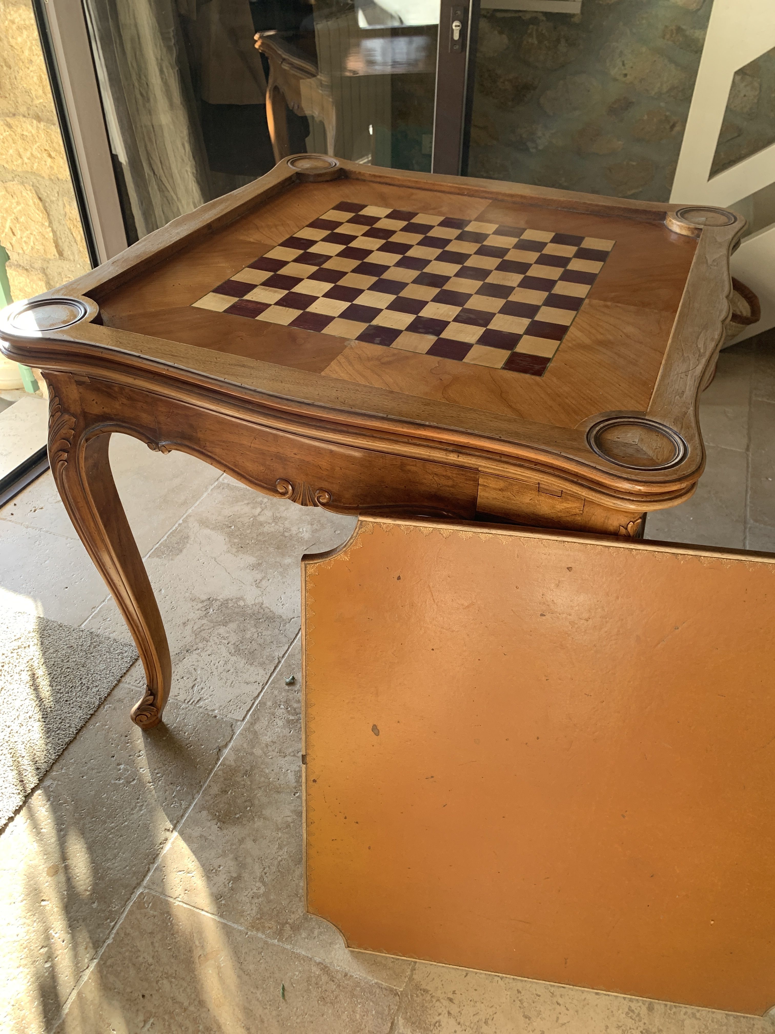 Beautiful extendable table drawers antique unique piece carved wood Chess Games art deco beautiful