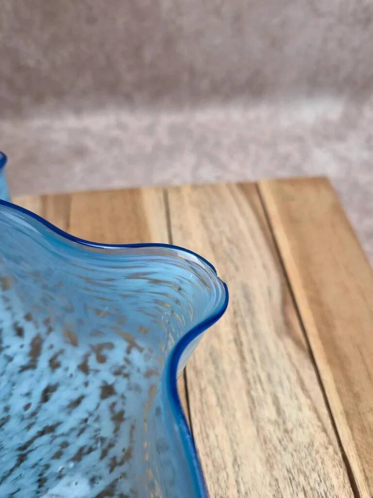 Vintage blue and white speckled glass lampshade – Wavy edge – Antique