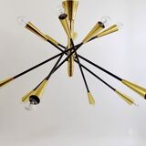 Black and brass articulated Sputnik chandelier in Stilnovo style, Italy, 1950.