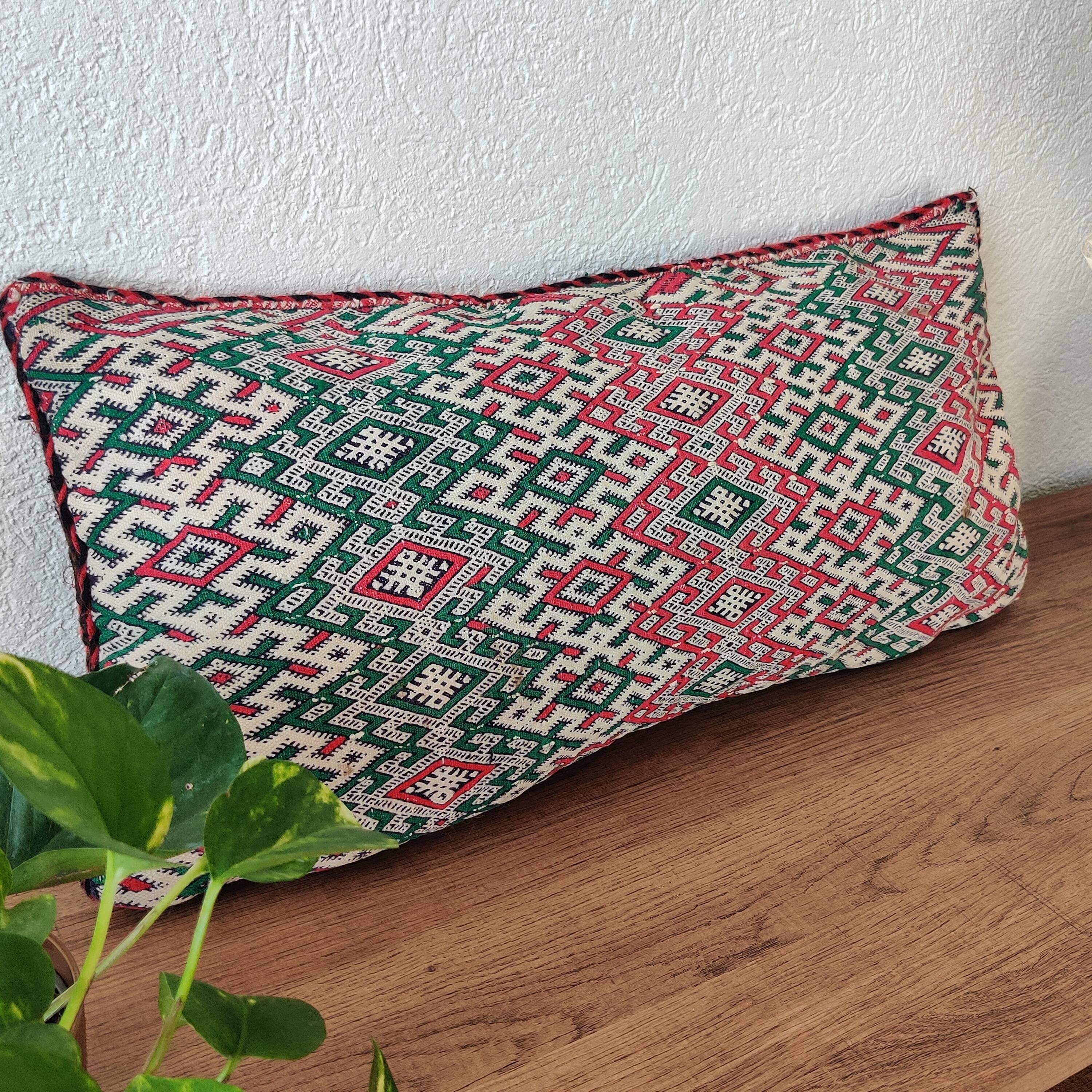 Moroccan Kilim Cushion Vintage green and red