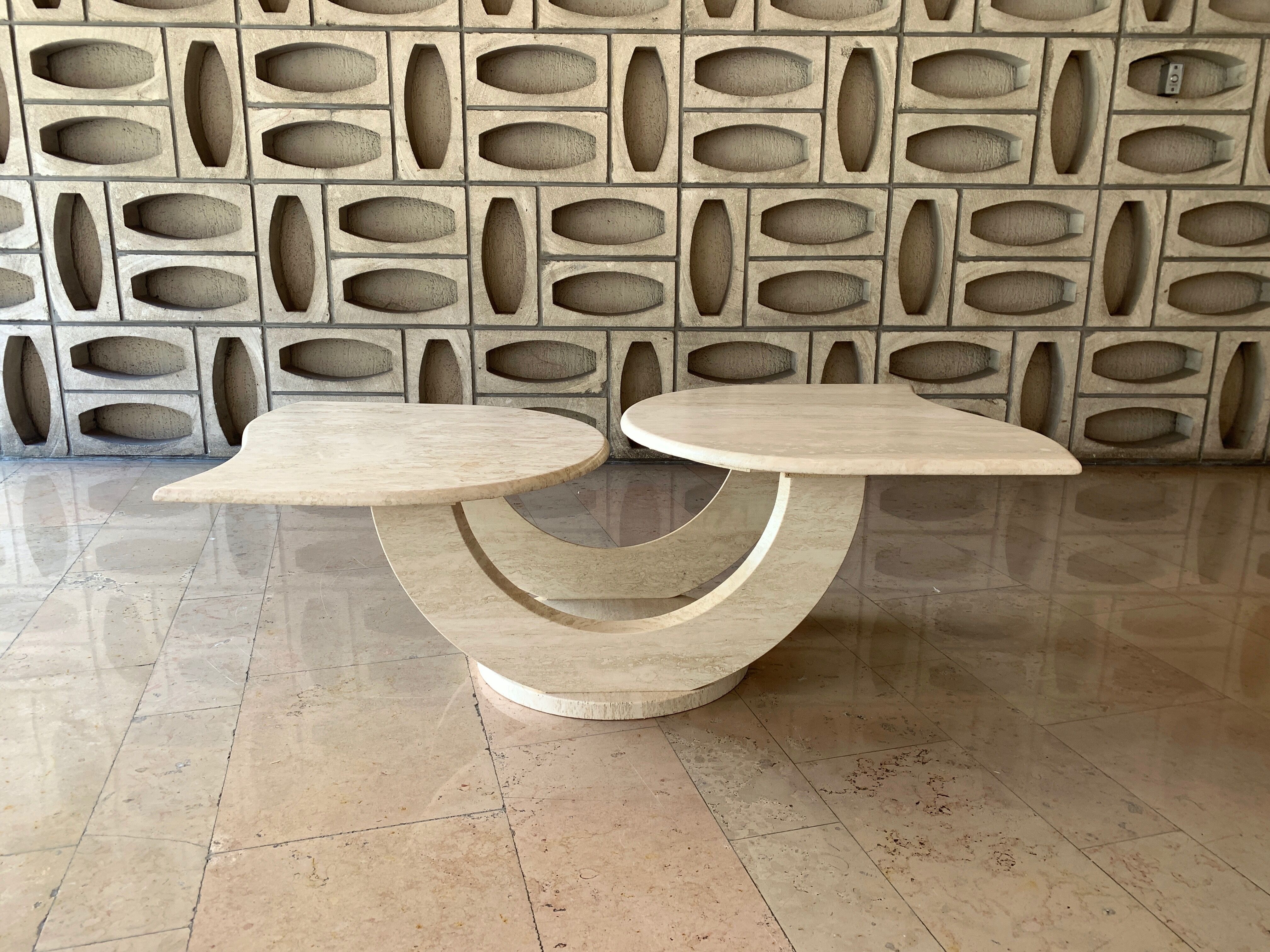 Travertine table with two turntables