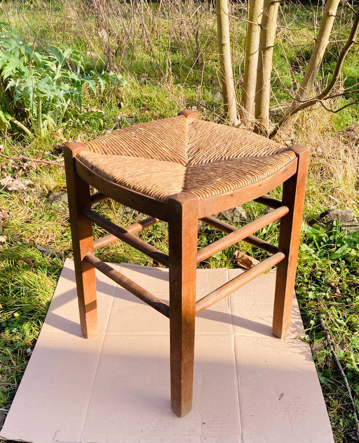 Tabouret rustique en bois et paille, XIXème s.