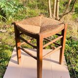 Rustic stool in wood and straw, 19th century.