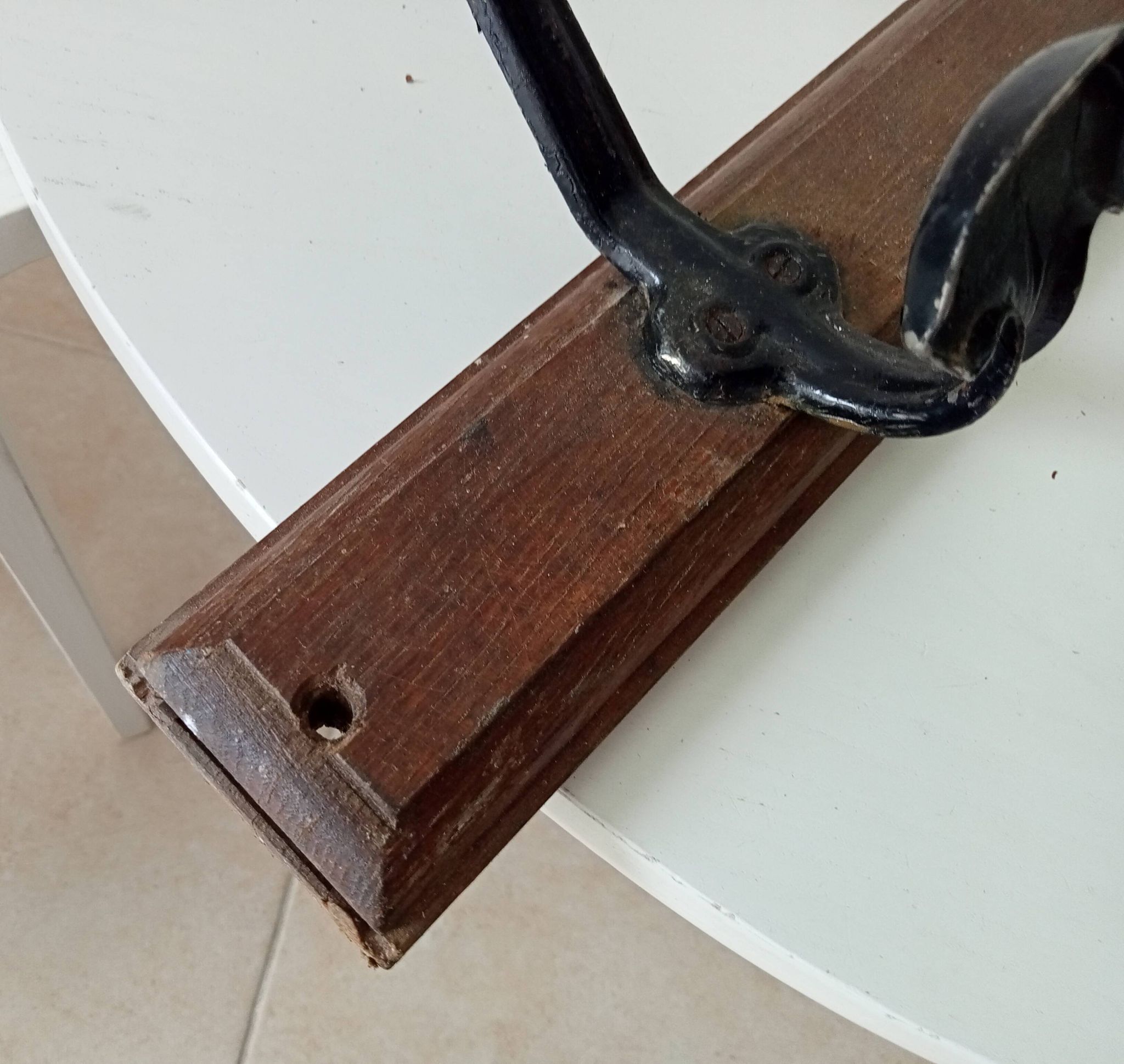 Vintage solid wood and metal wall coat rack