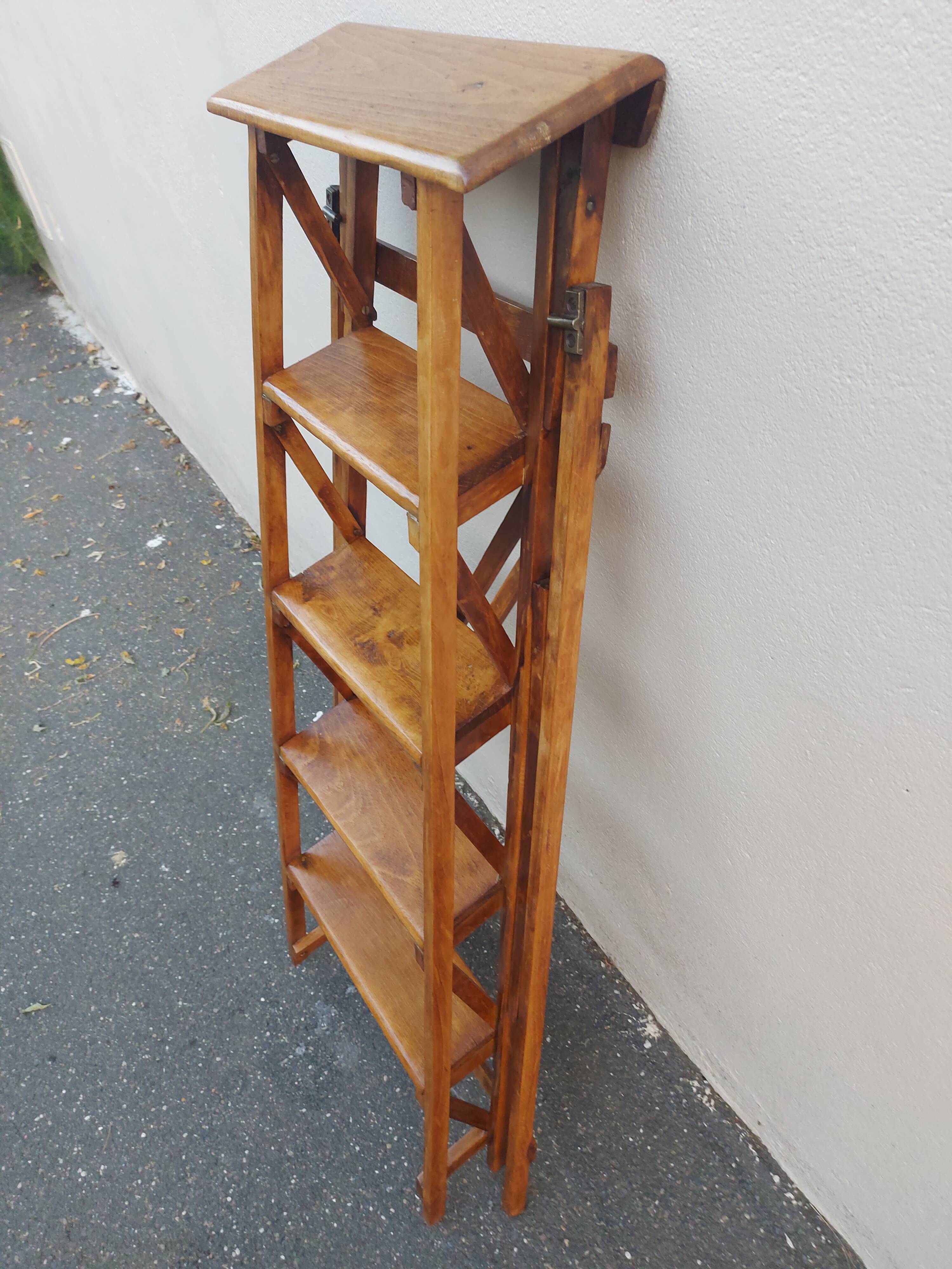 Old and very beautiful restored wooden stepladder 1920/40