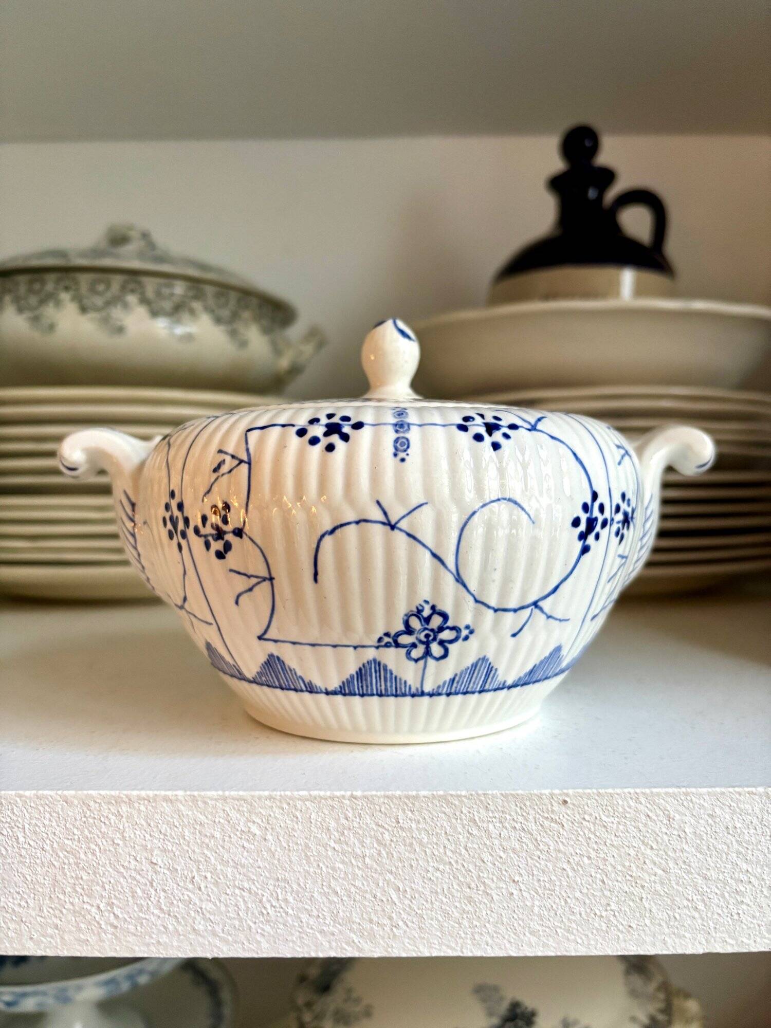 Sugar bowl, Sarreguemines earthenware jar in white and blue, "Copenhagen" pattern - early 20th century
