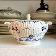 Sugar bowl, Sarreguemines earthenware jar in white and blue, "Copenhagen" pattern - early 20th century