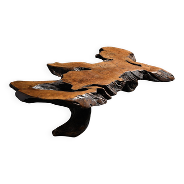 Brutalist coffee table in elm burl, circa 1960
