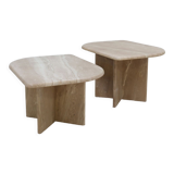 Tables basses sculpturales en marbre travertin de design italien vintage