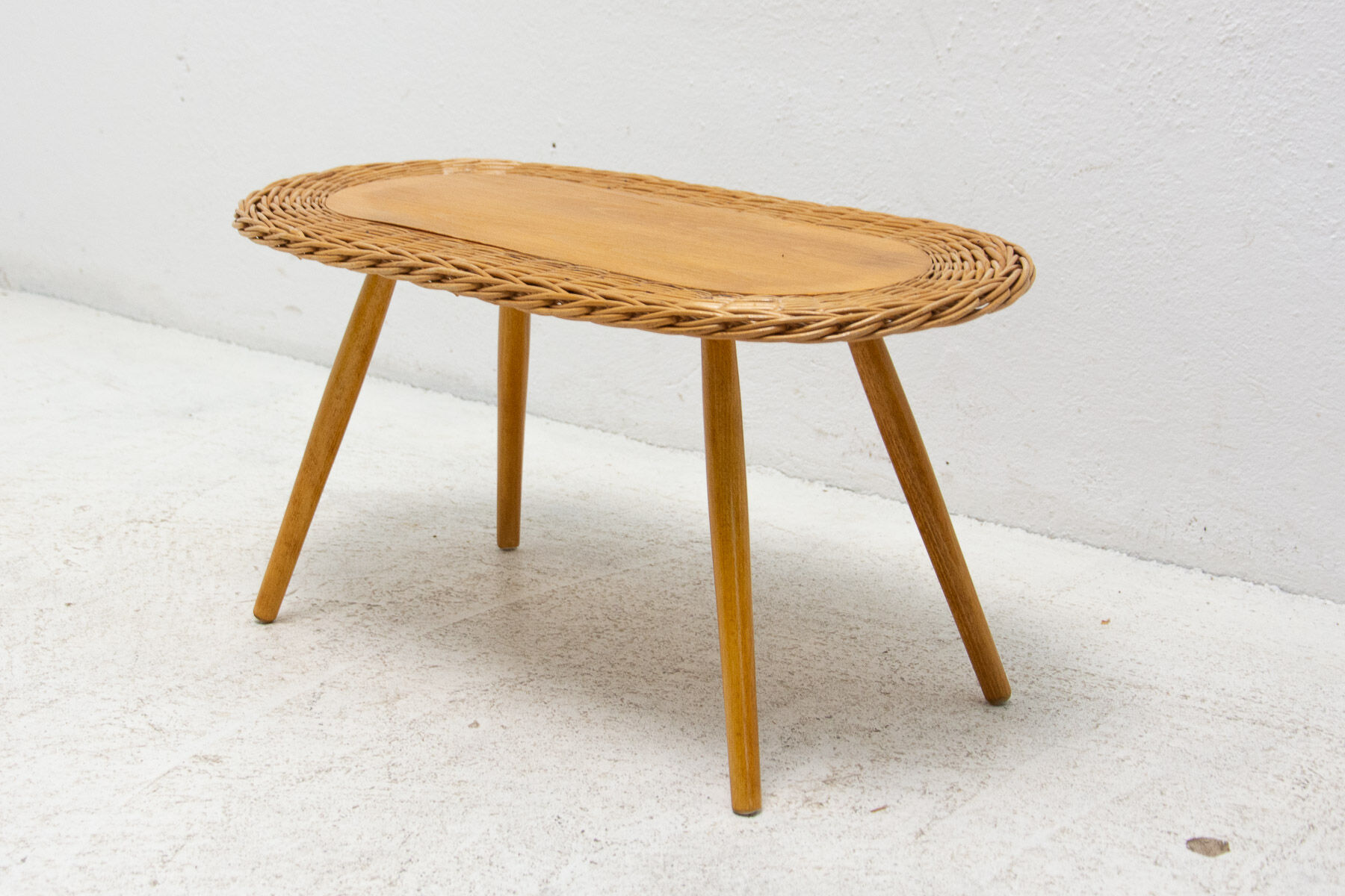 Mid century rattan stool by Jan Kalous for ÚLUV, 1960´s, Czechoslovakia