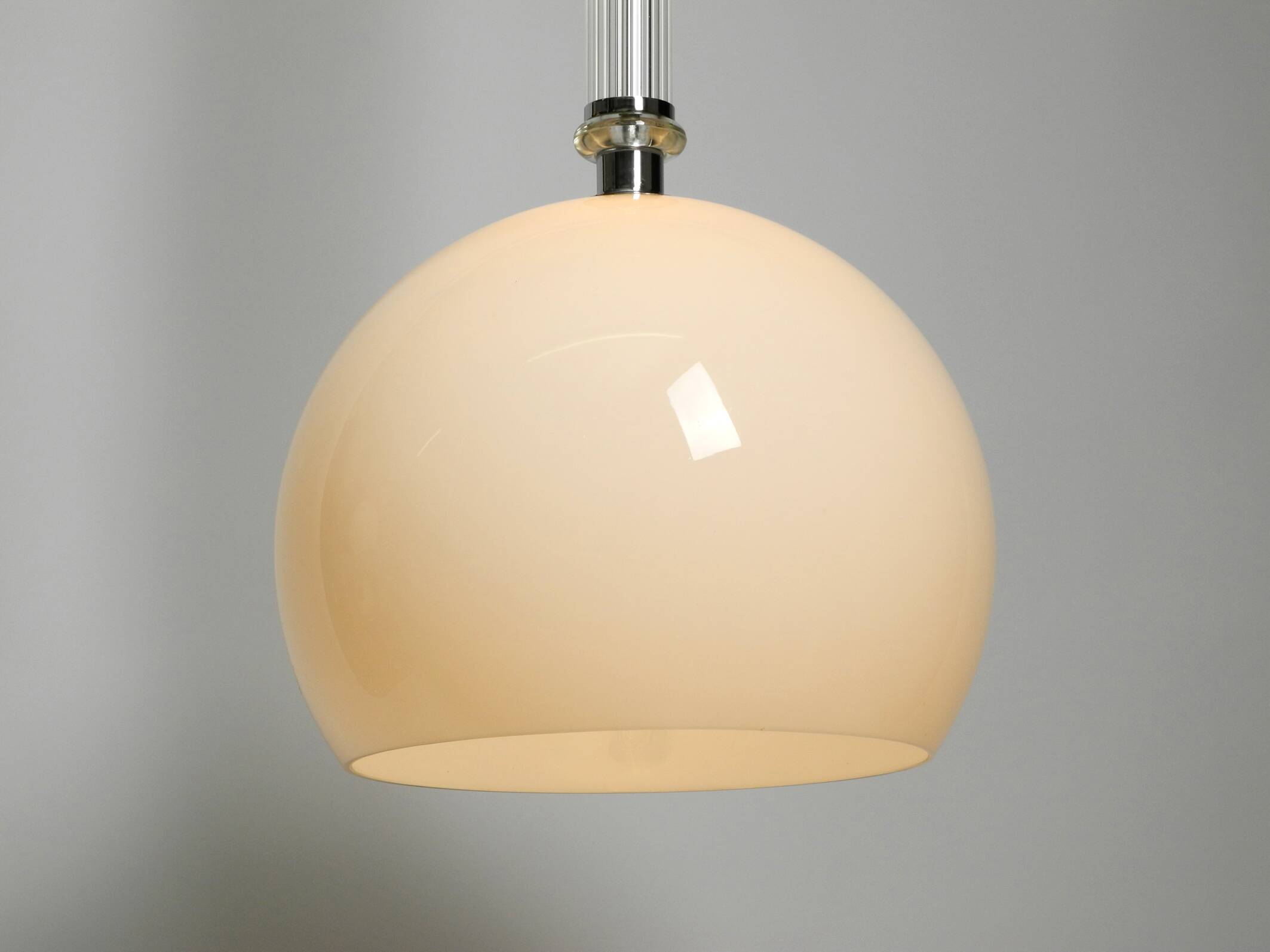 Large Czech Mid Century glass ceiling lamp with glass shade and glass rod