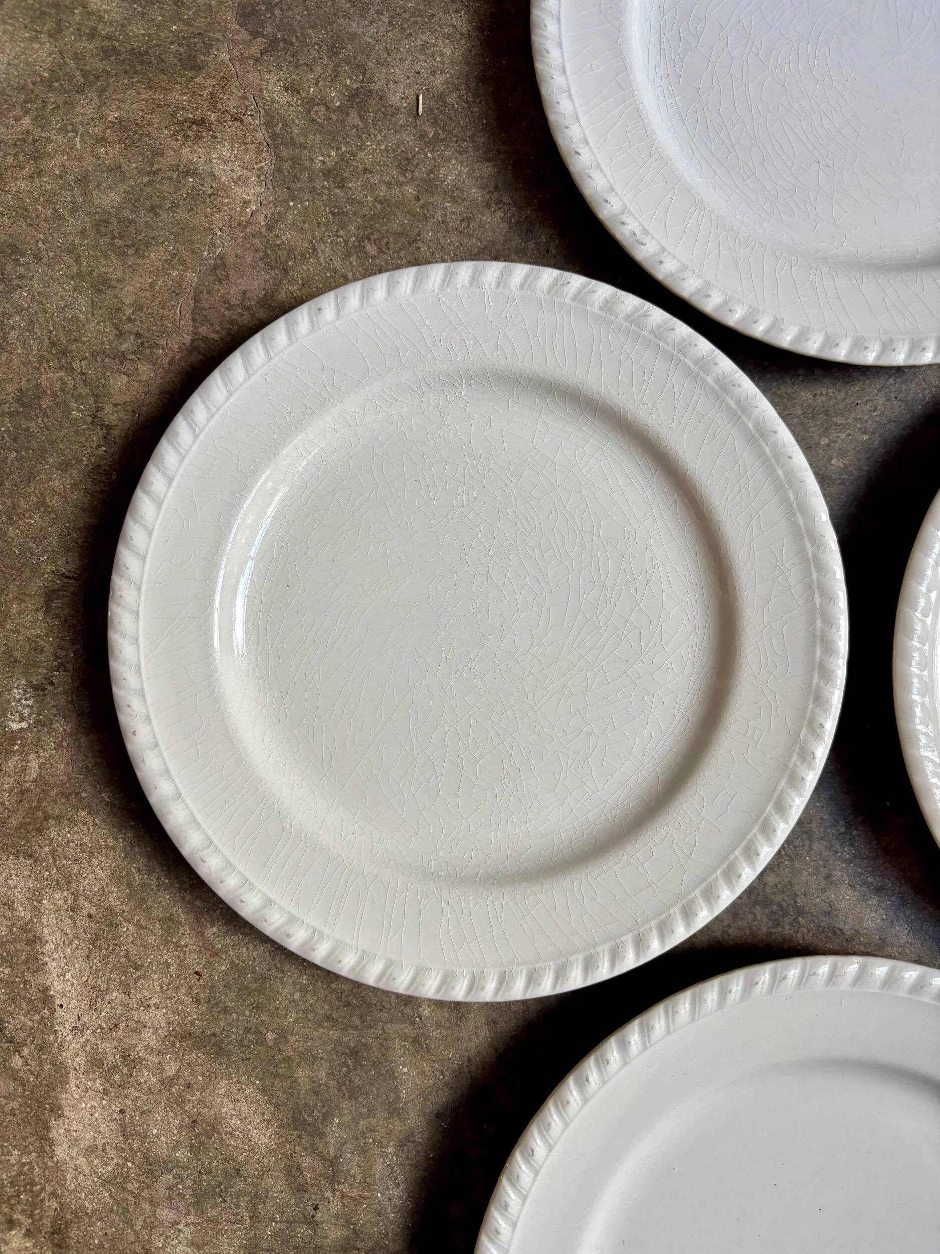 4 white earthenware dessert plates