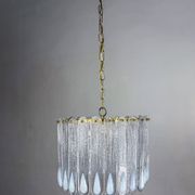 Murano Mazzega chandelier, iridescent white frosted glass, Italy 1960