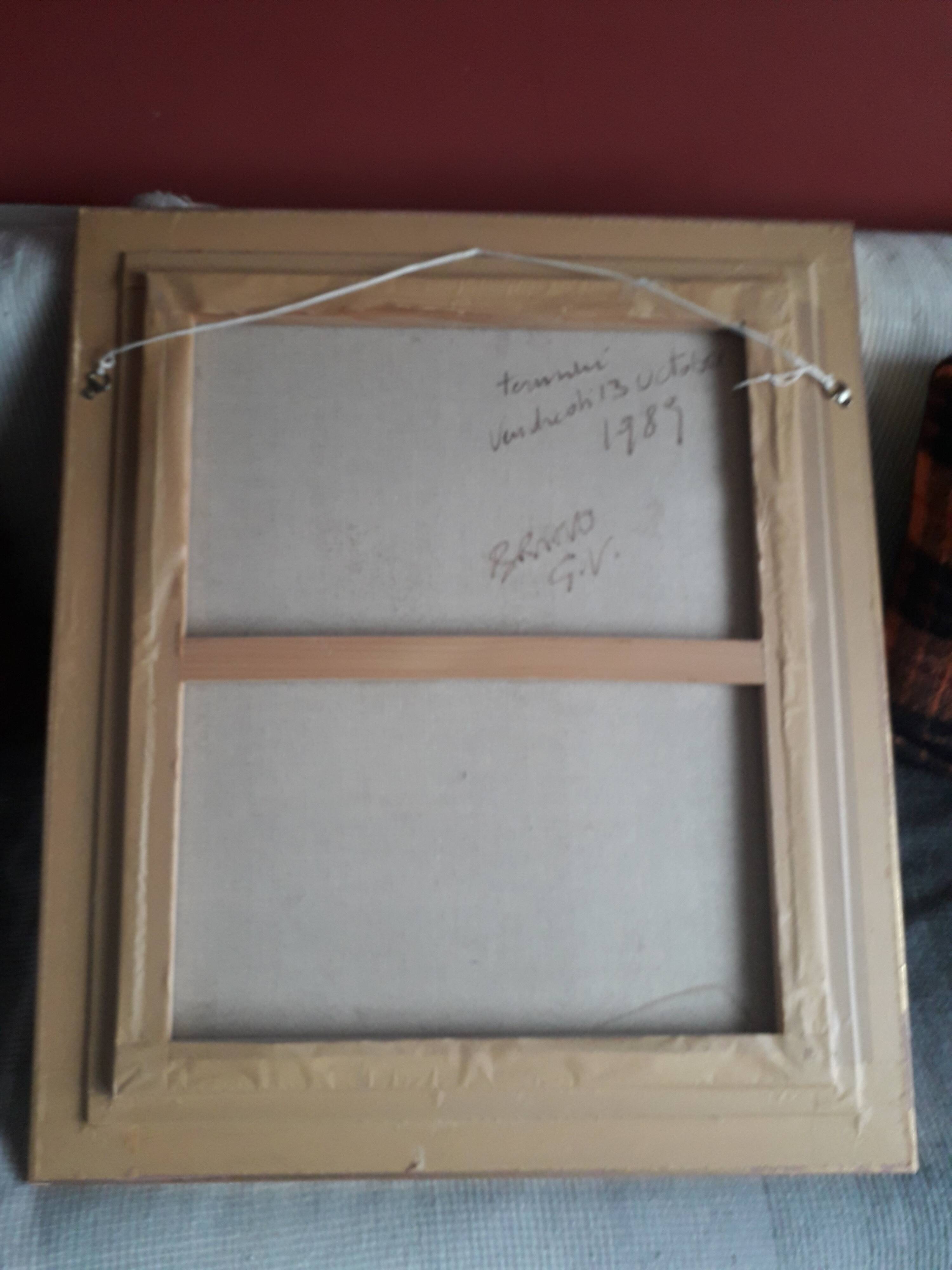 Old oil painting depicting a port