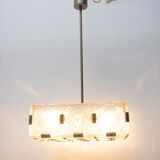 Vintage Glass and Chromed Steel Pendant Lamp by Kamenický Šenov, 1970s