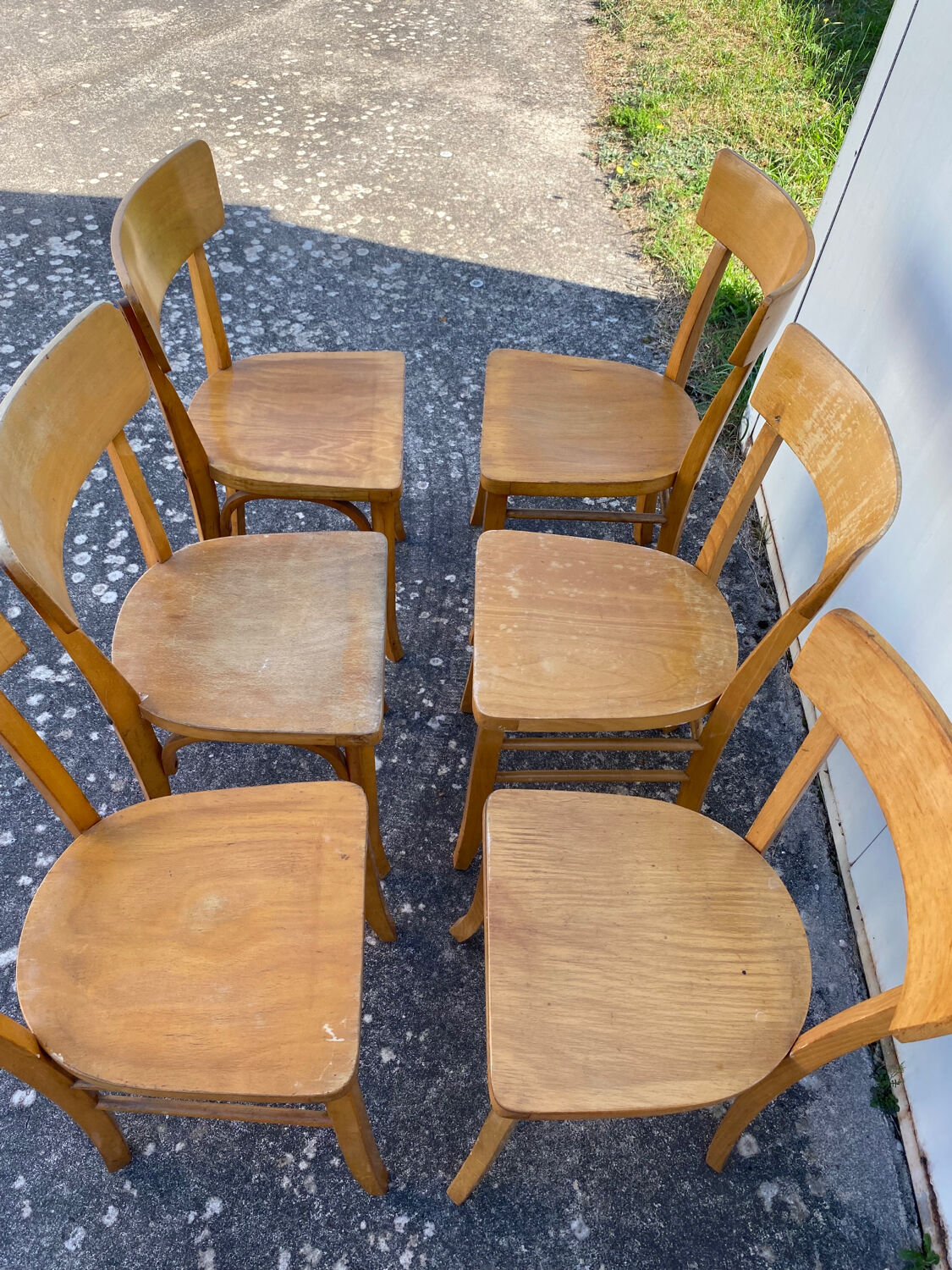 Set of 6 mismatched yellow bistro chairs