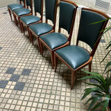 Green art deco chairs in skaï and wood