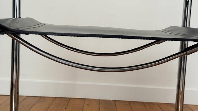 Vintage MG5 armchair in black leather and chrome metal by Matteo Grassi