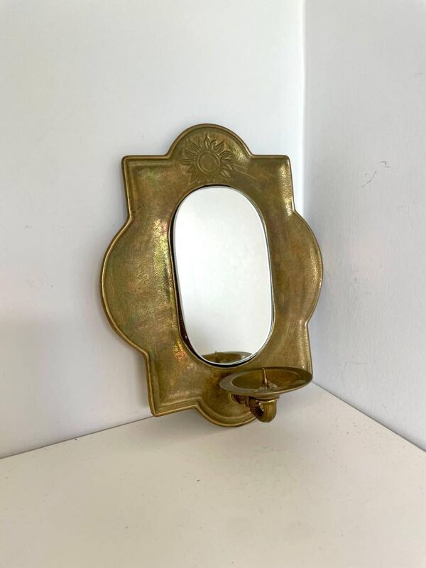 Applique murale vintage en laiton avec miroir et bougie