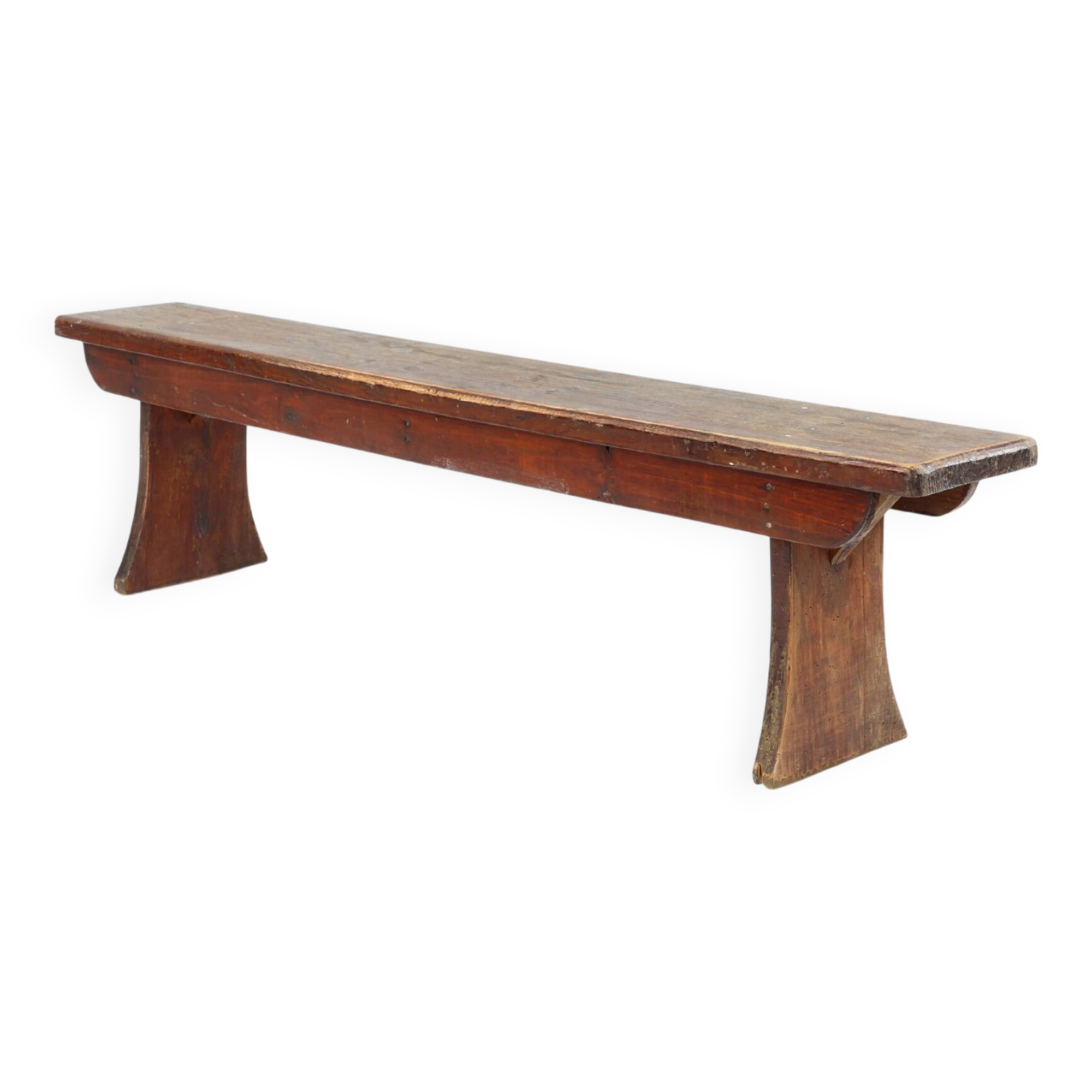 Banc rustique français en chêne brun, vers 1900