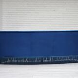 1960s, Danish 3-seater curved sofa, blue furniture velour, beech wood legs.