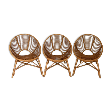 Fauteuils coquille vintage en rotin