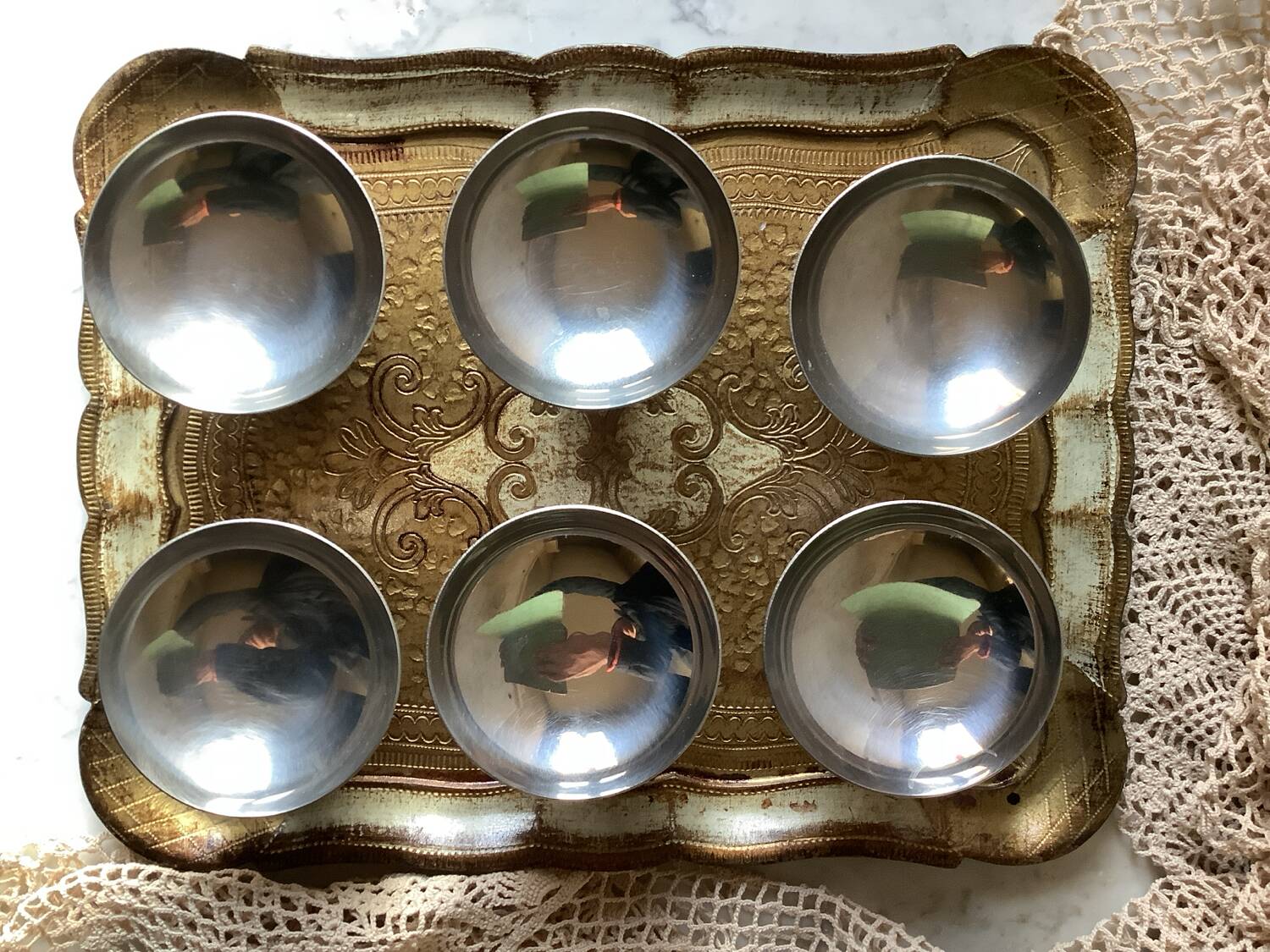 6 stainless steel cups by Guy Degrenne, 1970s