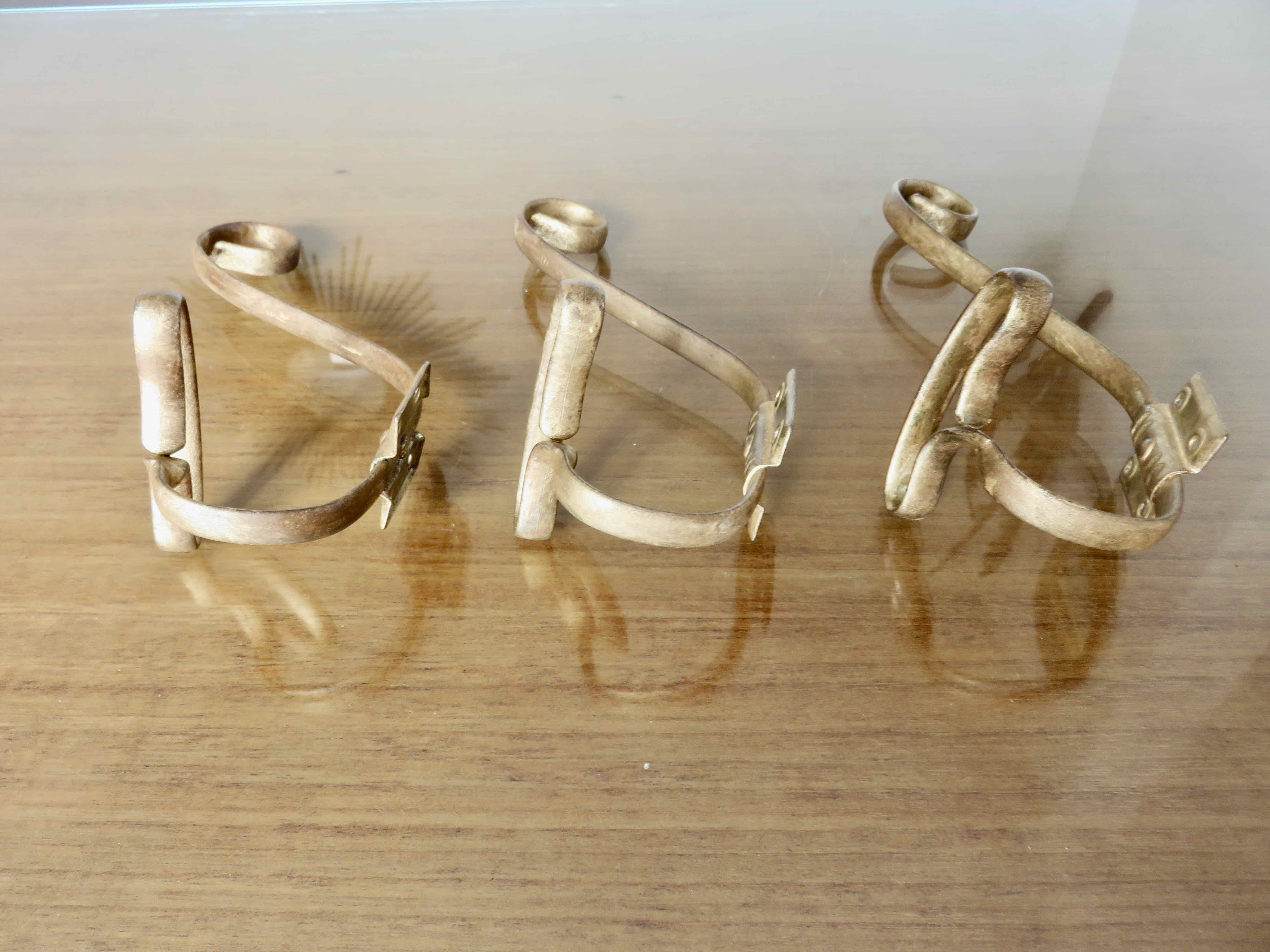Series of 3 gilded metal hooks 40s 50s