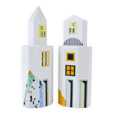 Heide Warlamis salt and pepper shakers skyscrapers postmodern, Vienna collection 1990