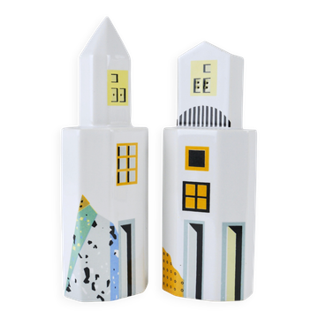 Heide Warlamis salt and pepper shakers skyscrapers postmodern, Vienna collection 1990