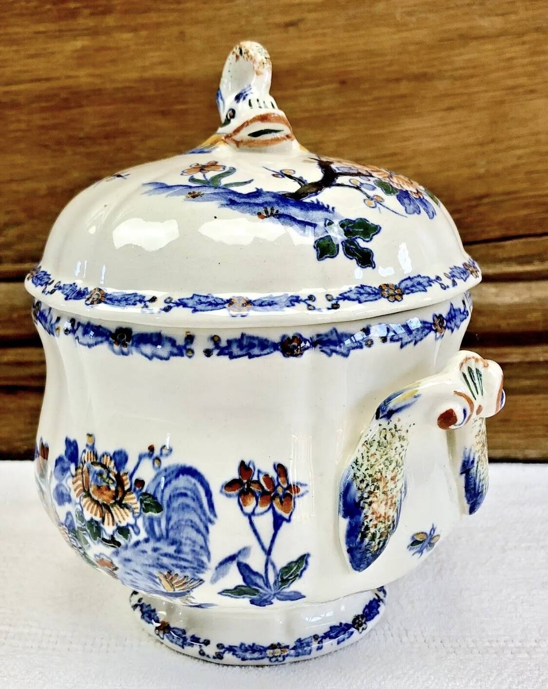 Gien sugar bowl rooster and peonies model 1938 1960