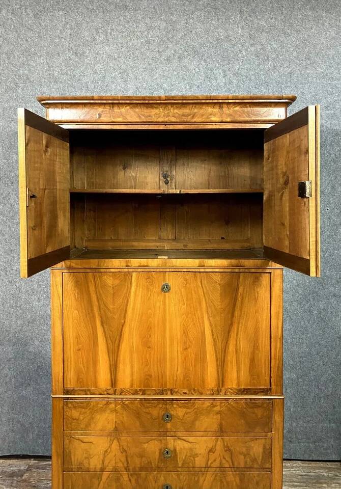 Louis Philippe - Charles X period secretary cabinet in blond walnut