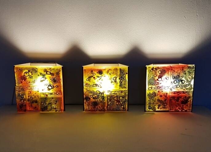 3 x Raak coloured glass wall sconces lamps Willem van Oyen