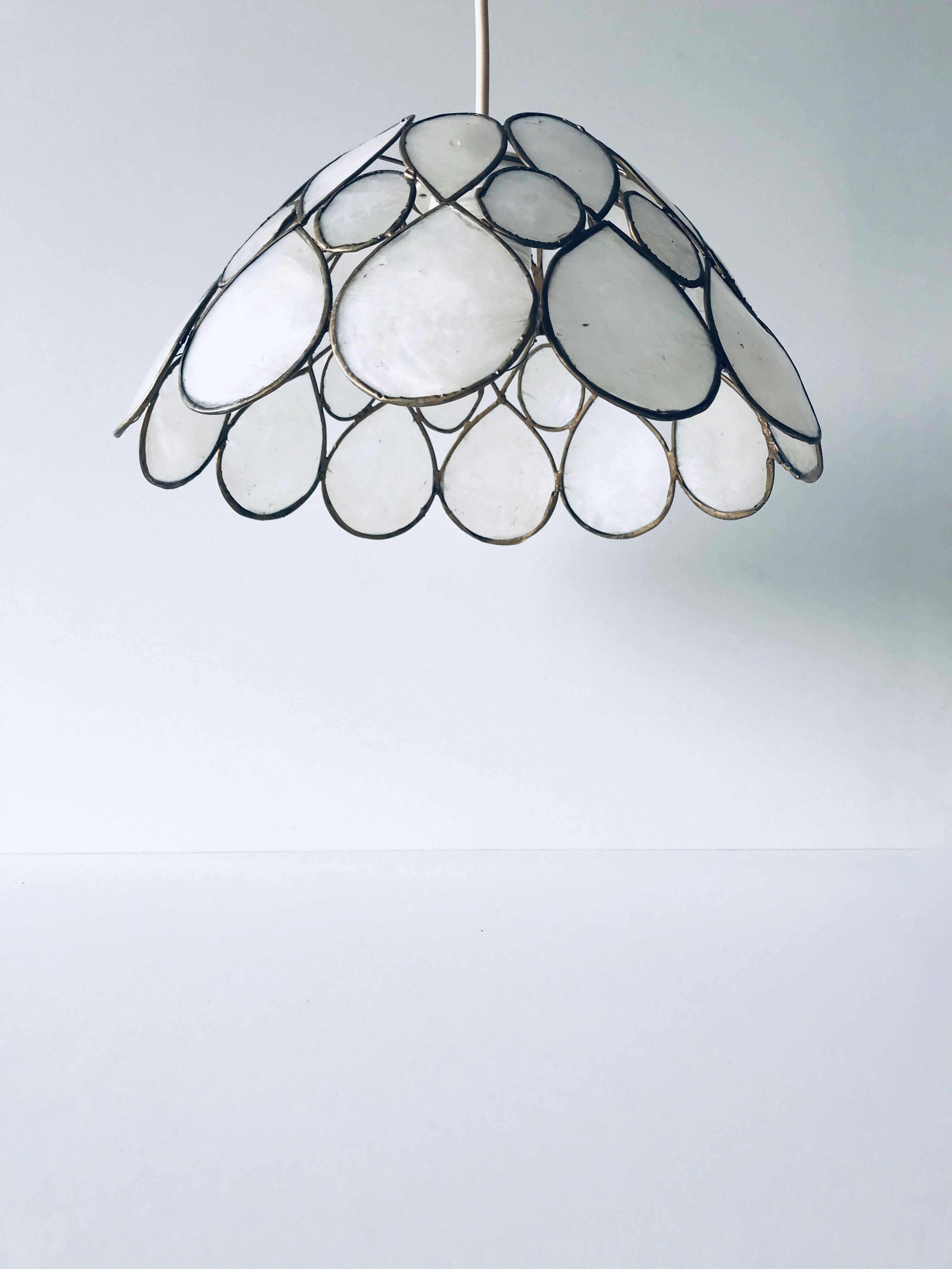 Mother-of-pearl and brass pendant light