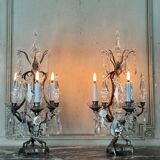 Pair of bronze and cut crystal girandoles circa 1900